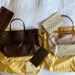Pair of Louis Vuitton Never fulls. One white one brown.